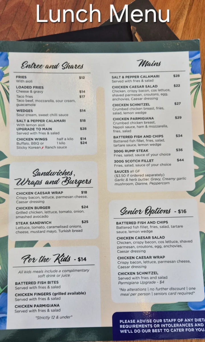 Menu, Breezes Bar & Bistro