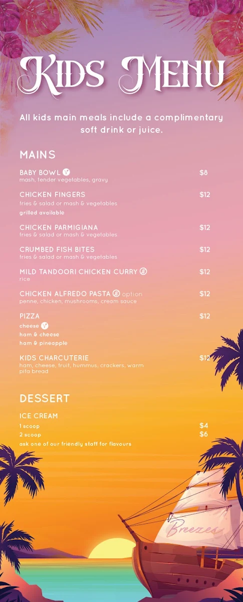Menu, Breezes Bar & Bistro