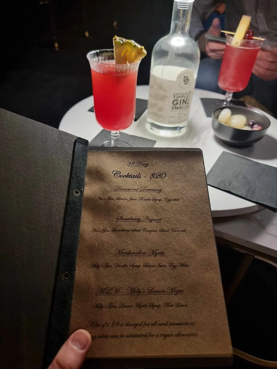 Menu, 38 King Cocktail Lounge Bar