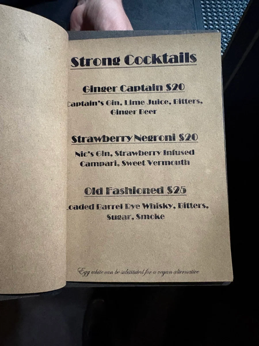 Menu, 38 King Cocktail Lounge Bar