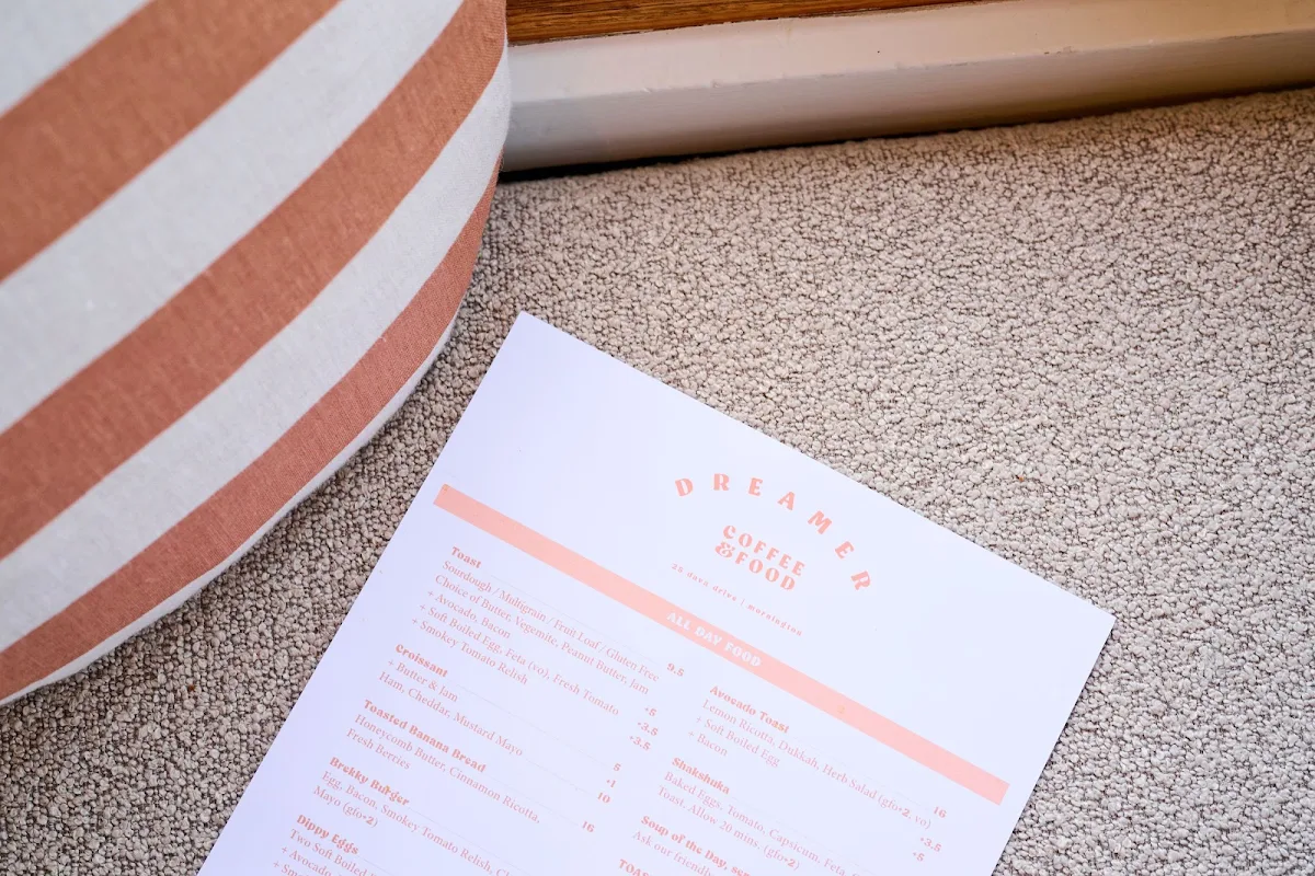Menu, Dreamer Cafe Mornington