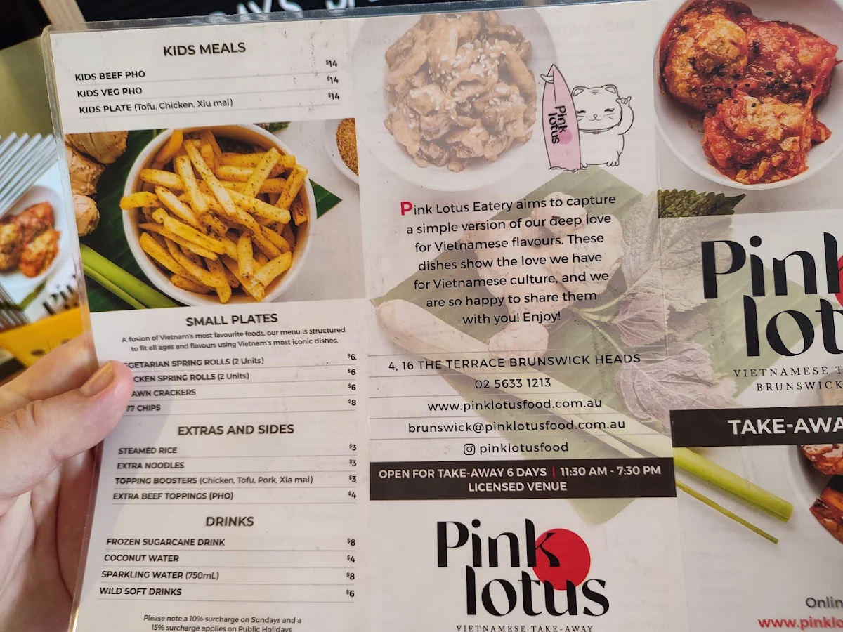 Menu, Pink Lotus brunswick heads