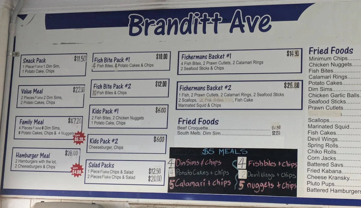 Menu, Branditt Avenue Take-Away