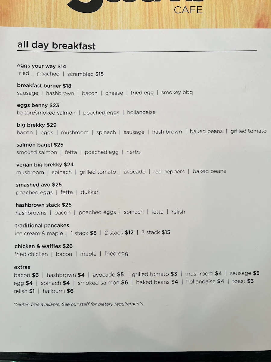 Menu, Three Sugars Cafe