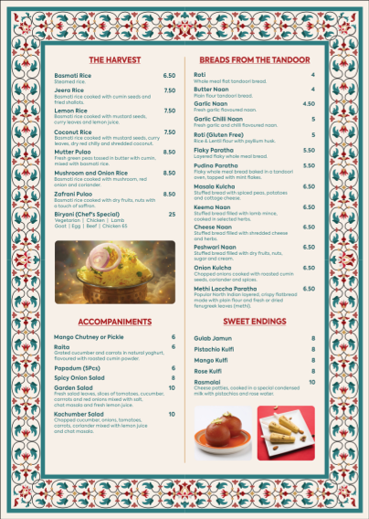 Menu, Shiraaz Geelong Indian Restaurant