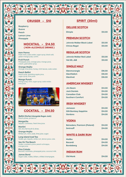 Menu, Shiraaz Geelong Indian Restaurant