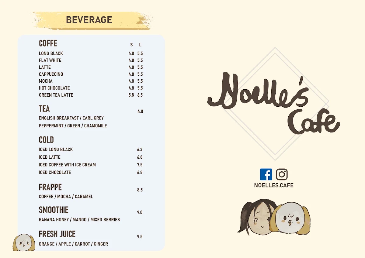 Menu, Noelle’s cafe