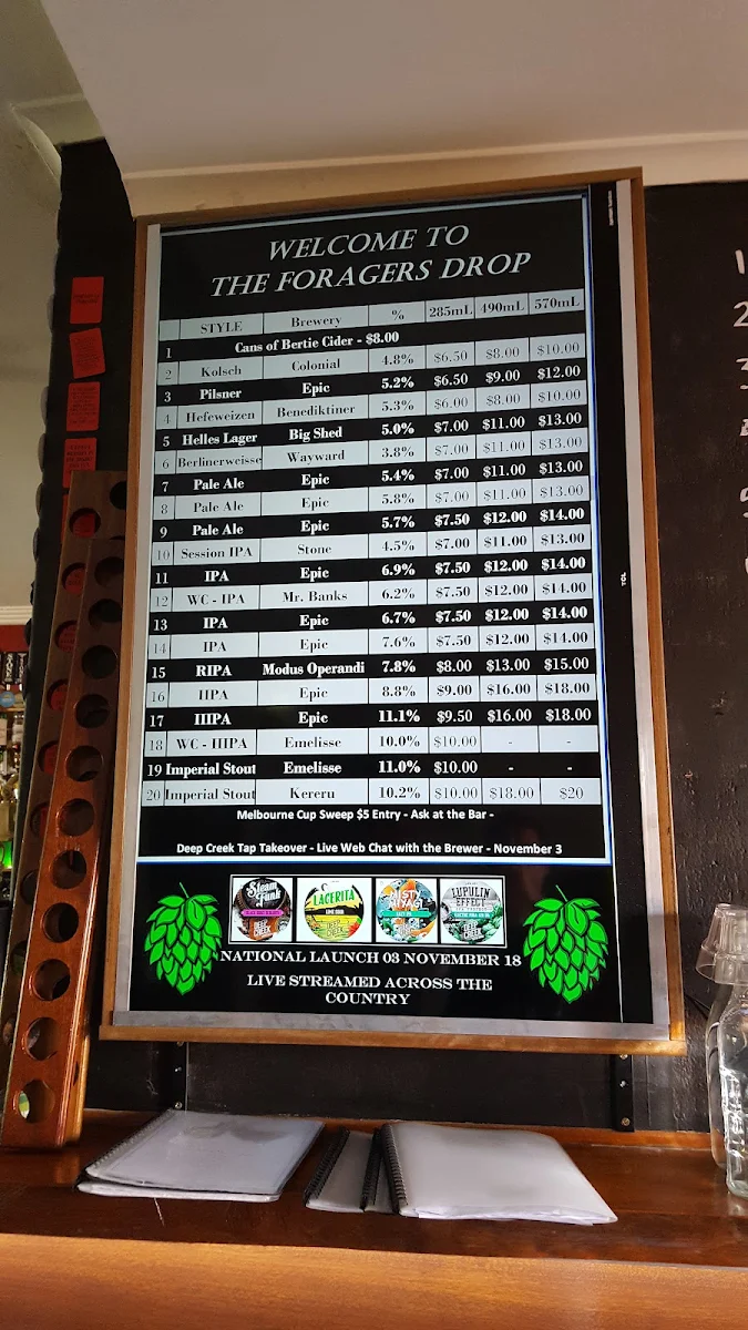 Menu, The Foragers Drop
