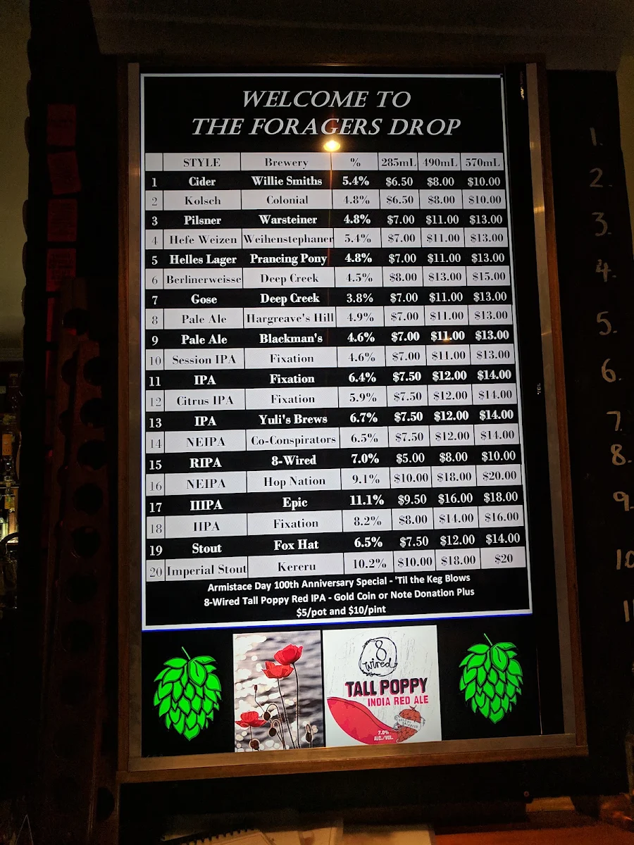 Menu, The Foragers Drop