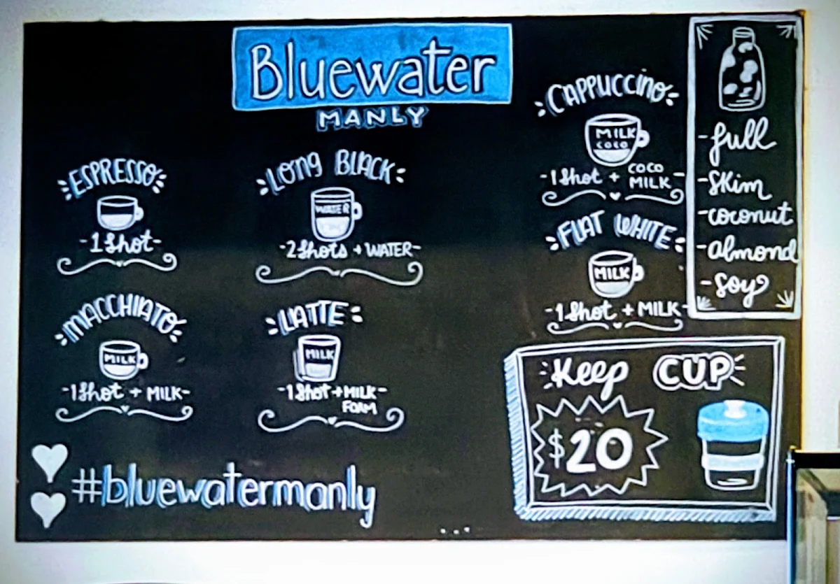 Menu, Bluewater Cafe