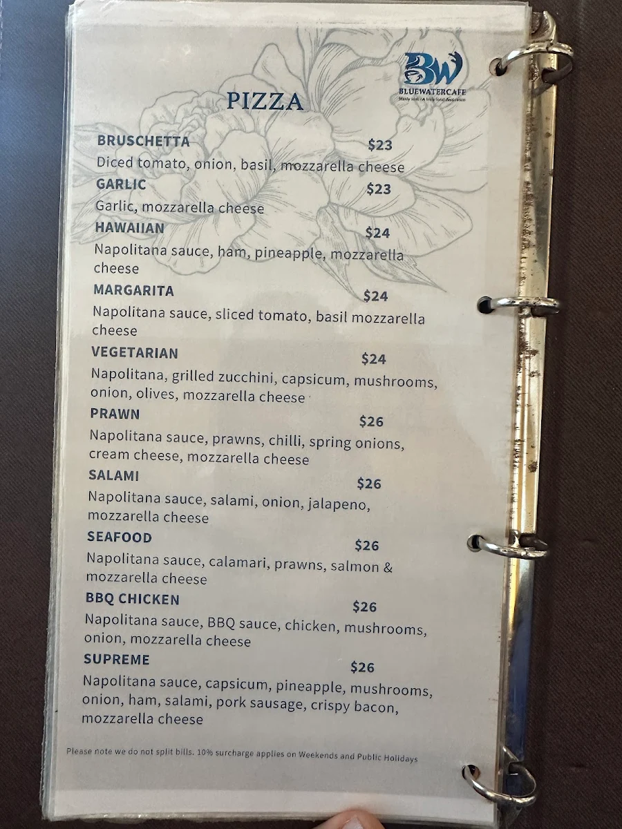 Menu, Bluewater Cafe