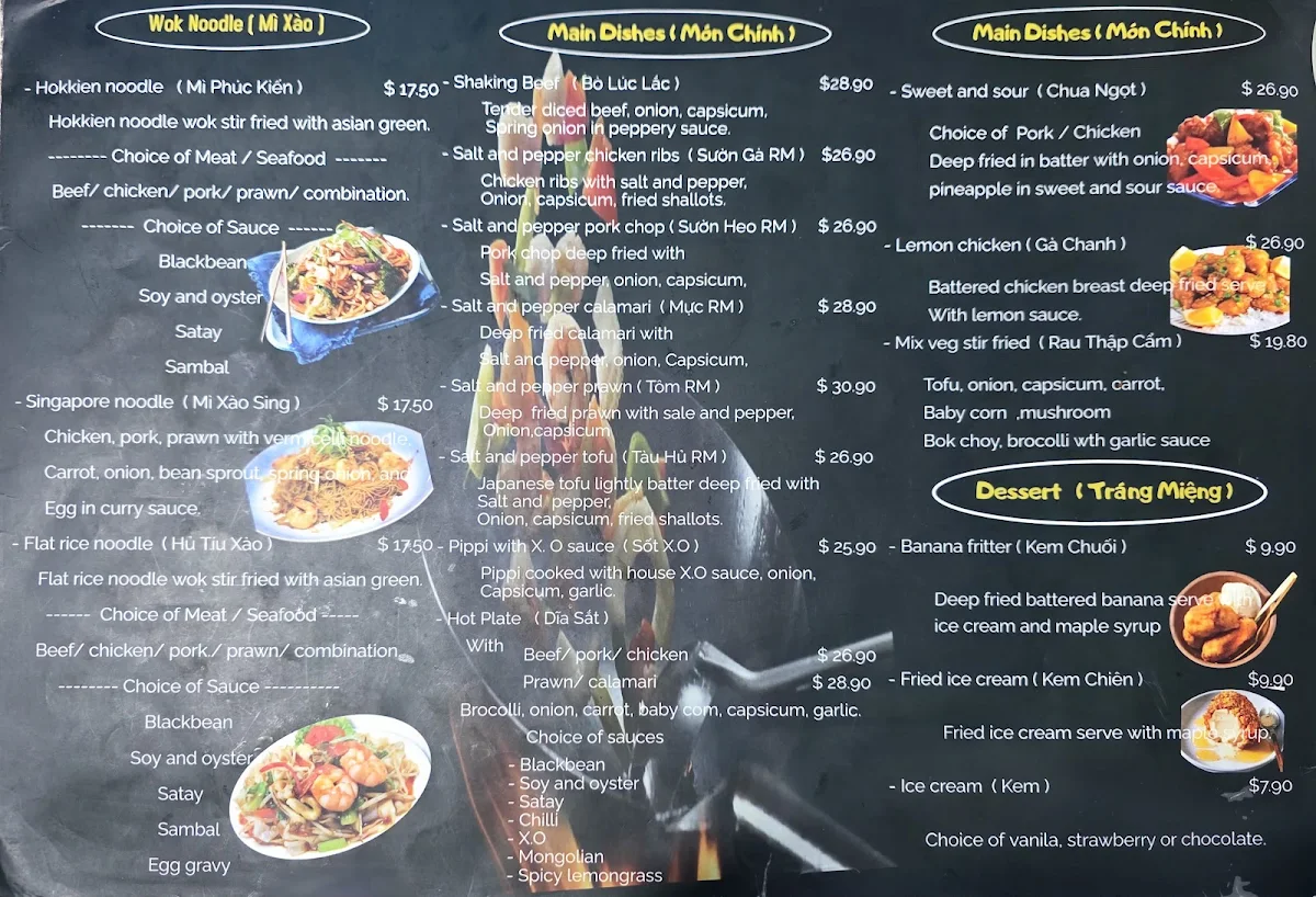 Menu, Saigon Cuisine Oakleigh Restaurant