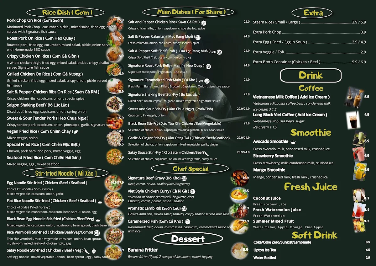 Menu, Saigon Cuisine Oakleigh Restaurant