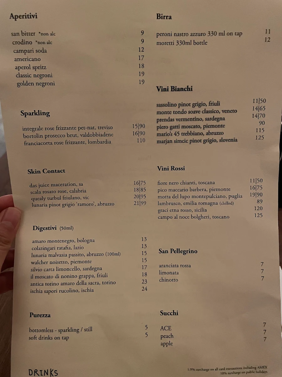 Menu, IL BARETTO - Paddington