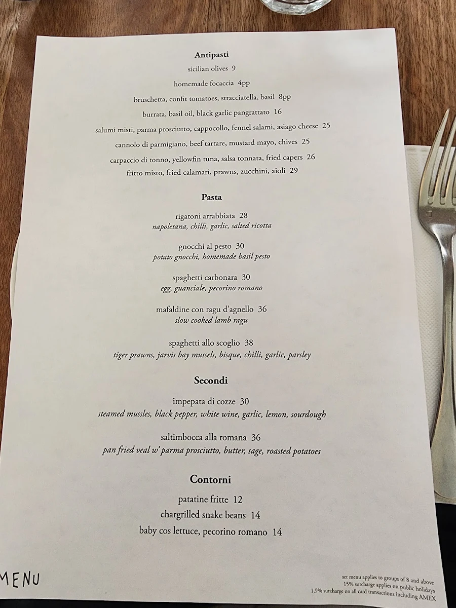 Menu, IL BARETTO - Paddington