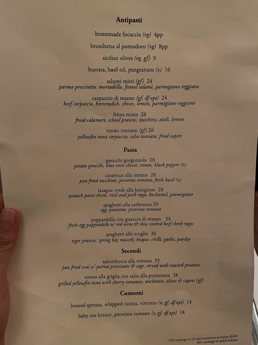 Menu, IL BARETTO - Paddington