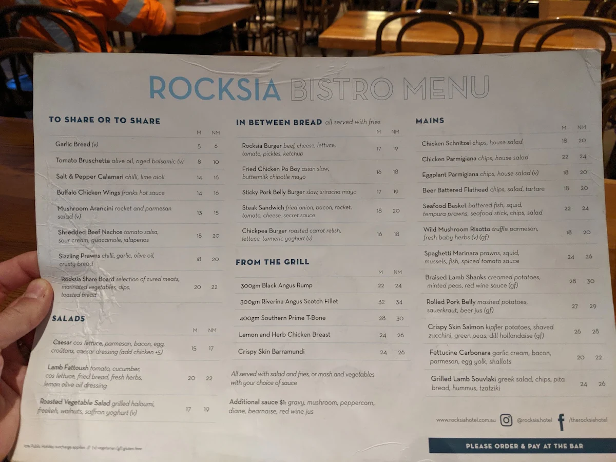 Menu, Rocksia Hotel