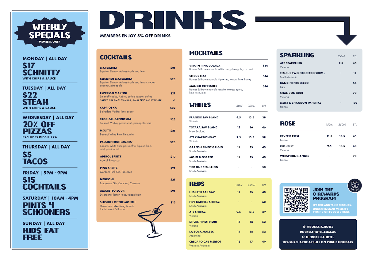 Menu, Rocksia Hotel