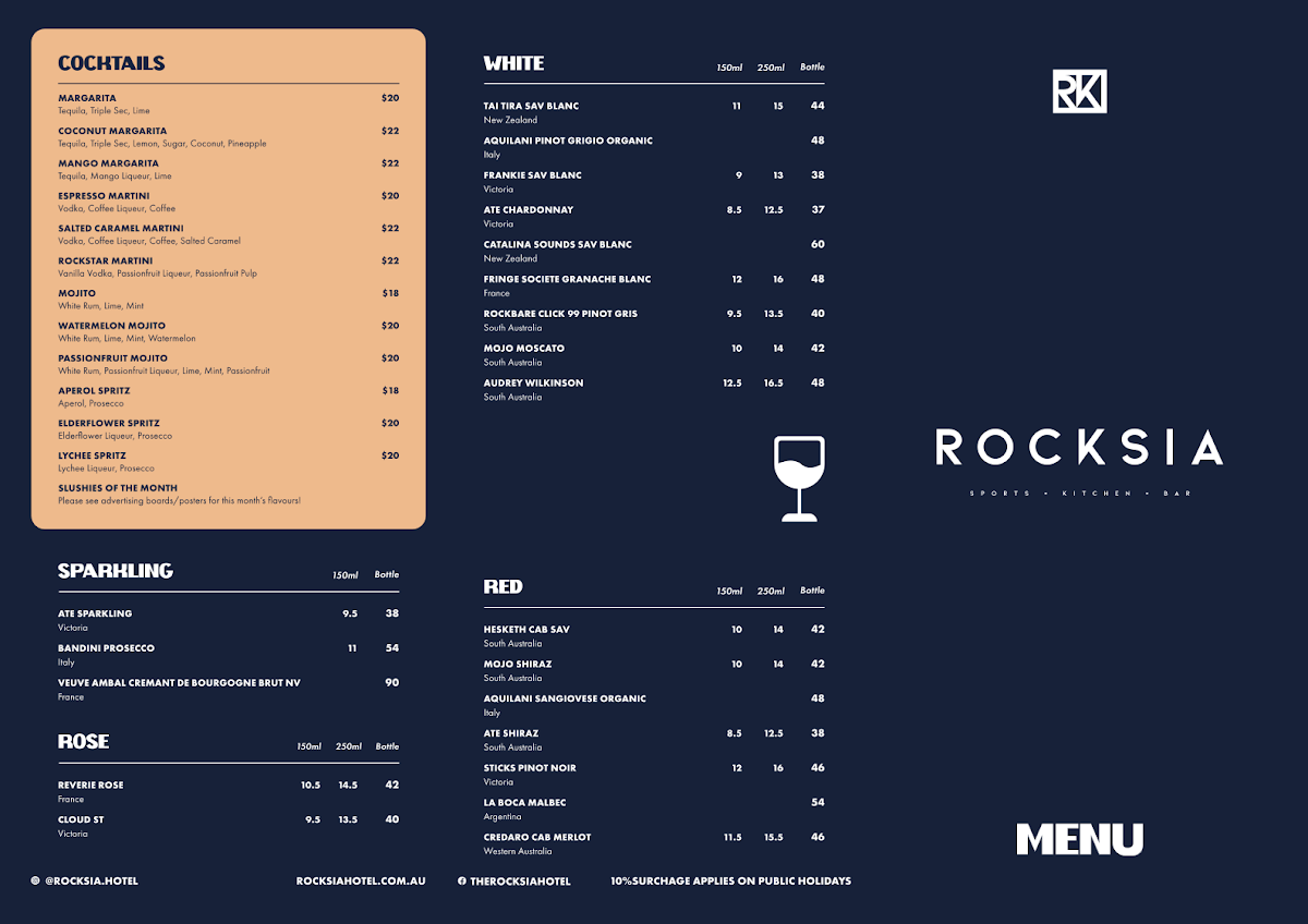 Menu, Rocksia Hotel