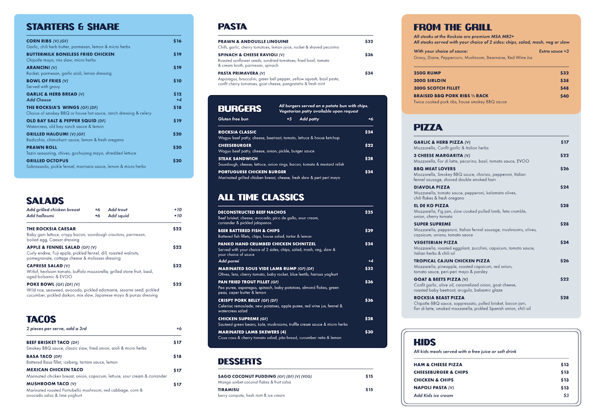 Menu, Rocksia Hotel