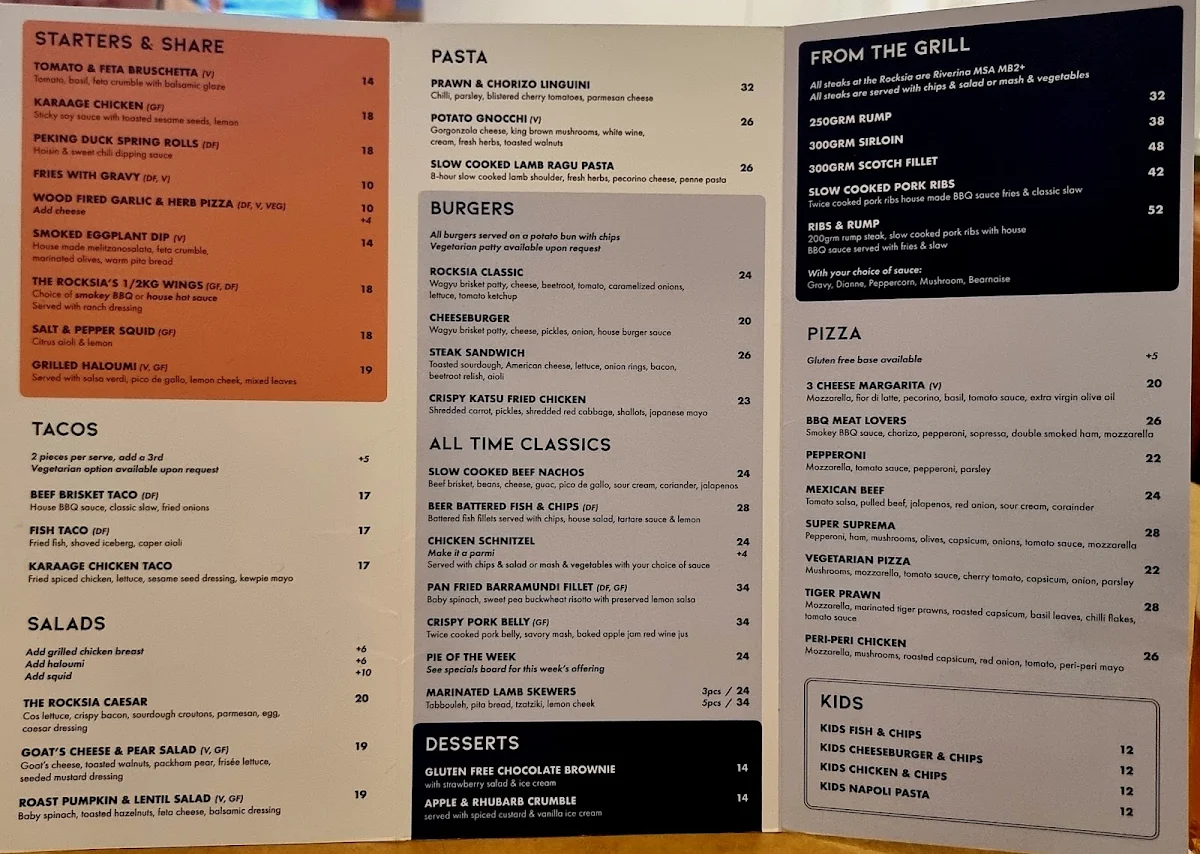 Menu, Rocksia Hotel