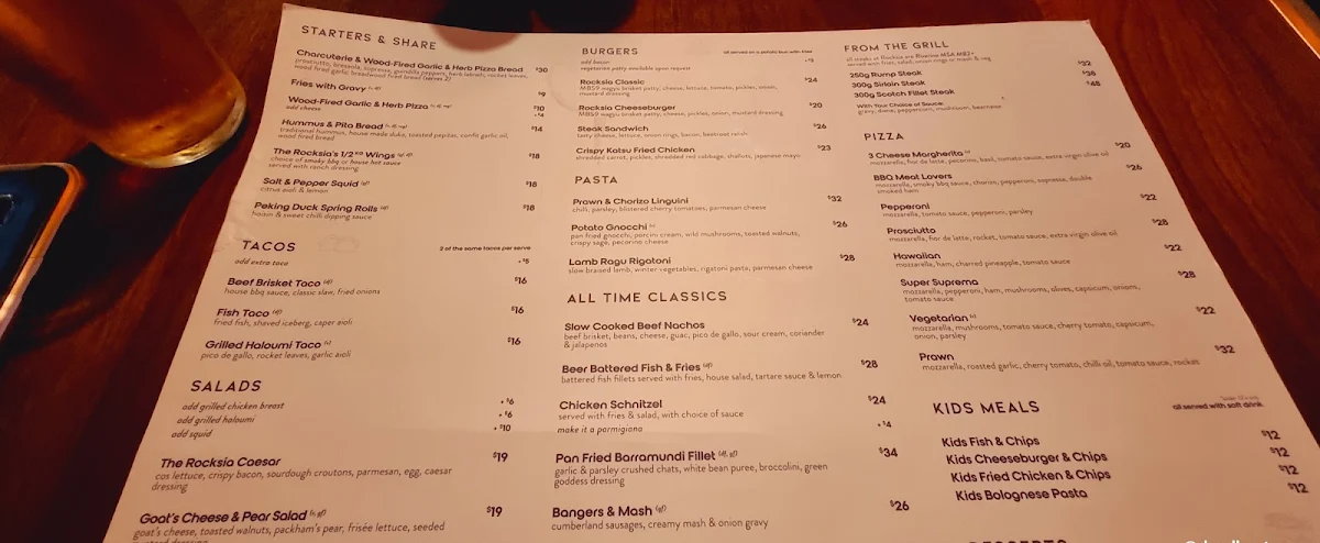 Menu, Rocksia Hotel