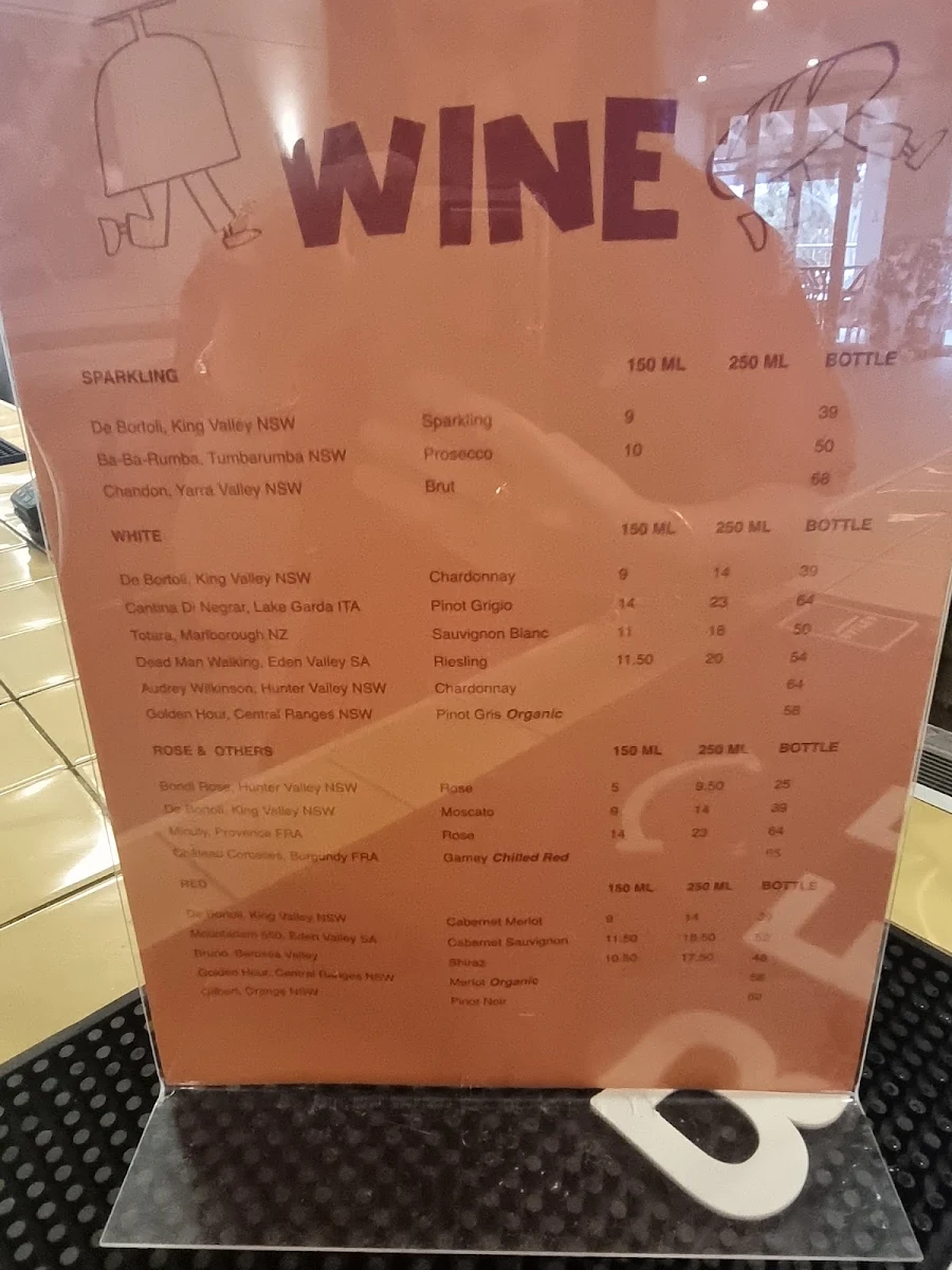 Menu, Bangor Tavern