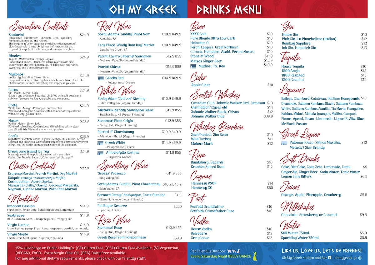 Menu, Oh My Greek Kitchen & Bar