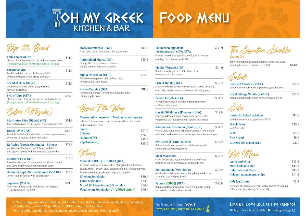 Menu, Oh My Greek Kitchen & Bar