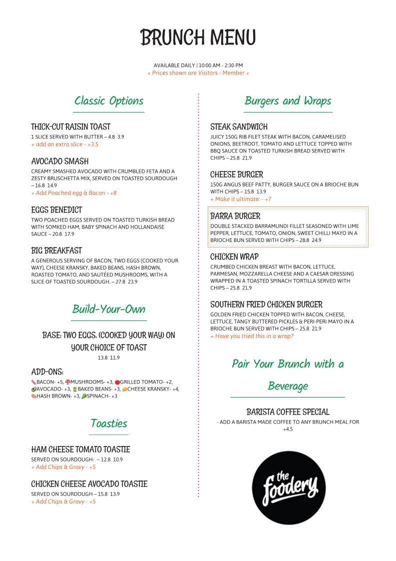 Menu, Middle Green