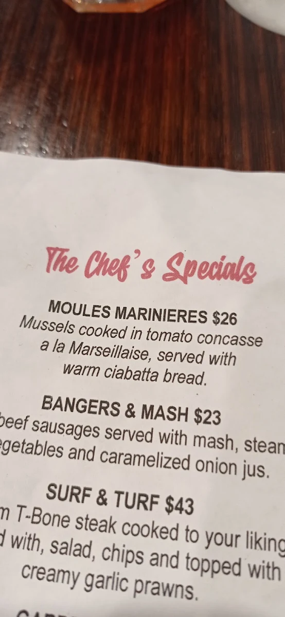 Menu, Elgin Inn Hotel