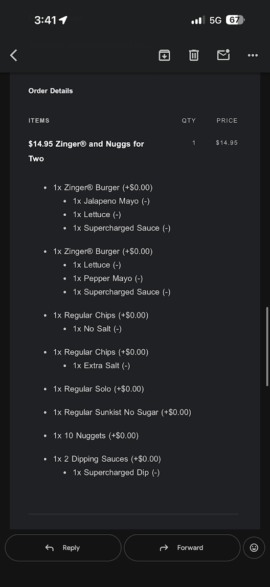 Menu, KFC Minto