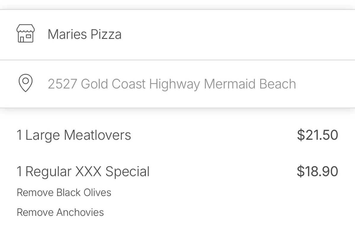 Menu, Maries Pizza Mermaid Beach