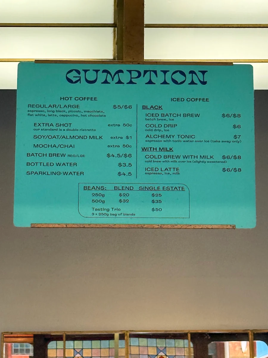 Menu, Gumption by Coffee Alchemy