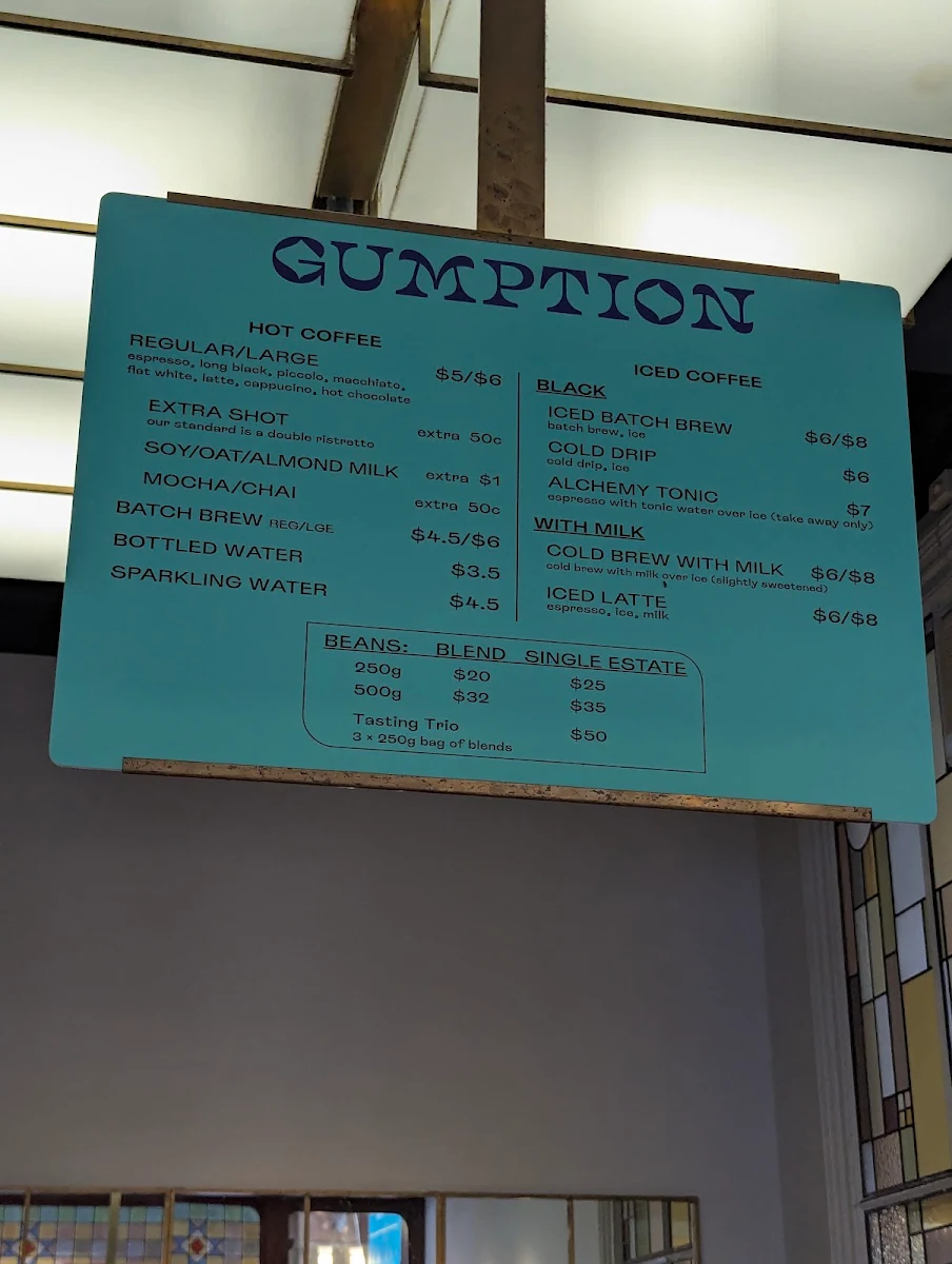 Menu, Gumption by Coffee Alchemy
