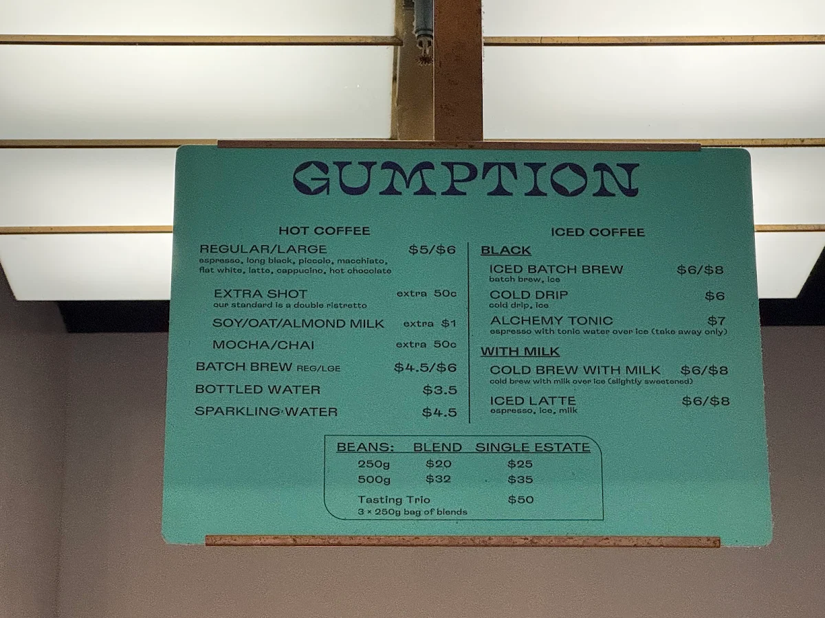 Menu, Gumption by Coffee Alchemy