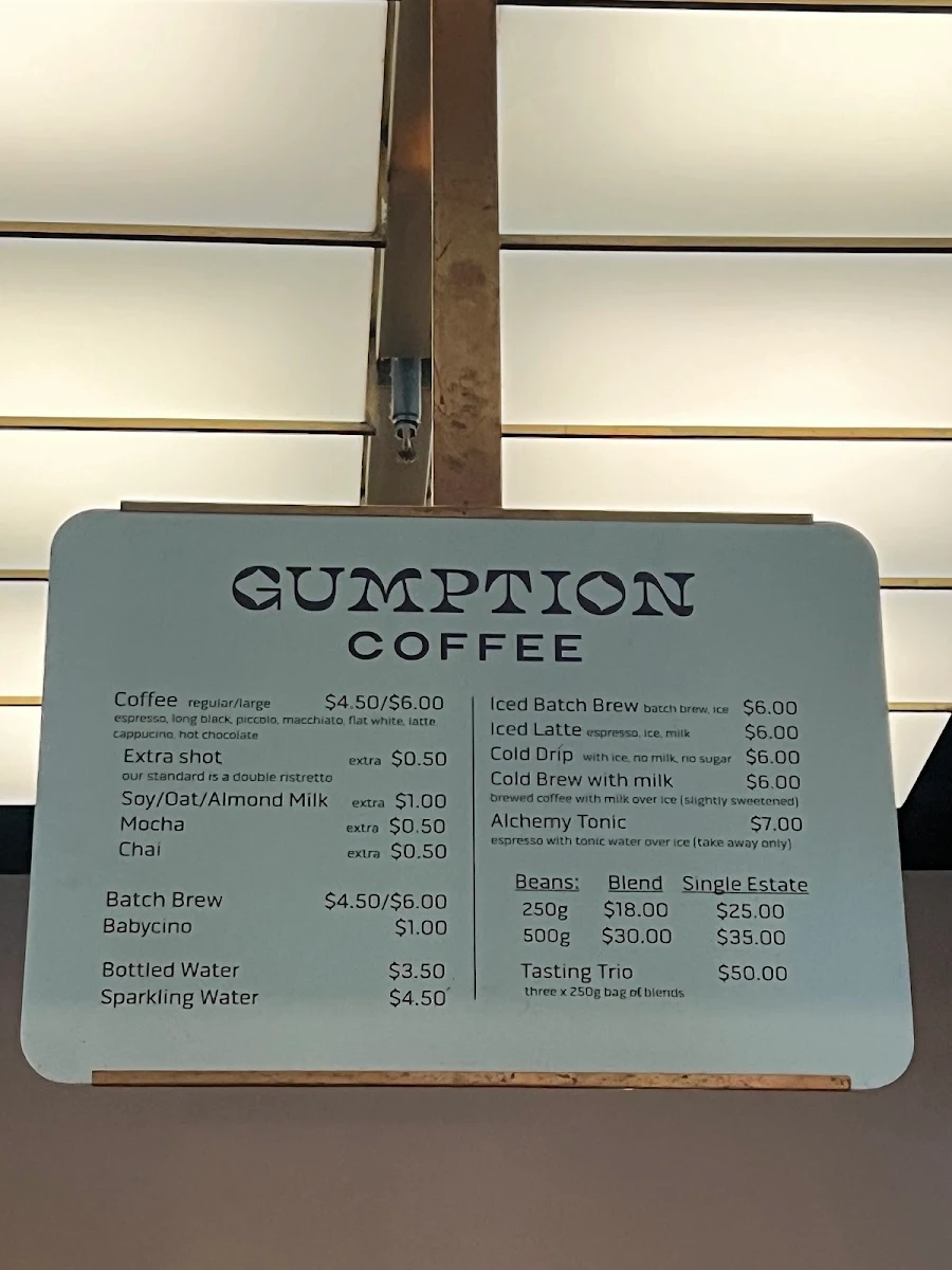 Menu, Gumption by Coffee Alchemy