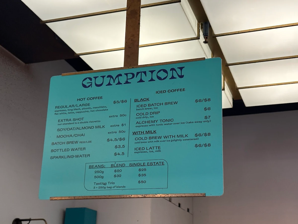 Menu, Gumption by Coffee Alchemy