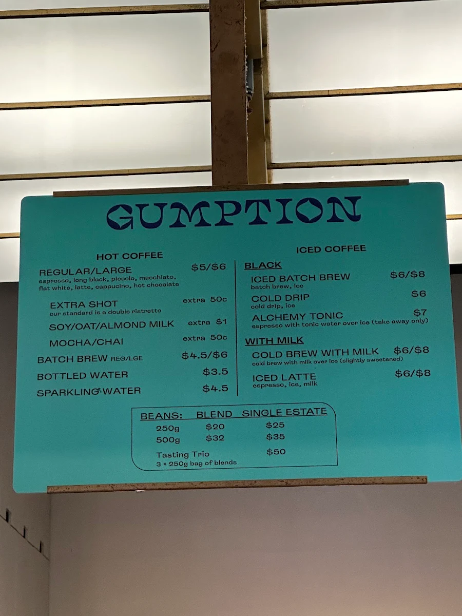 Menu, Gumption by Coffee Alchemy