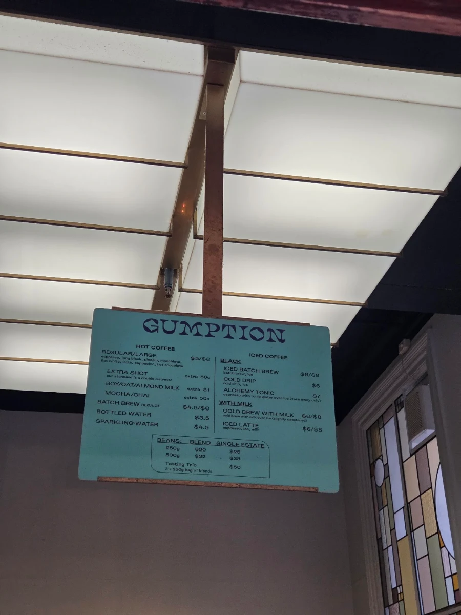 Menu, Gumption by Coffee Alchemy
