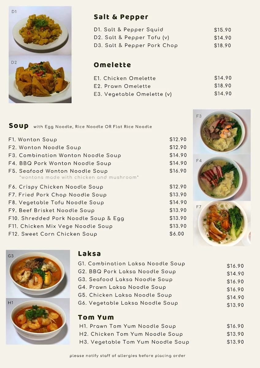 Menu, Noodle Bar St Ives