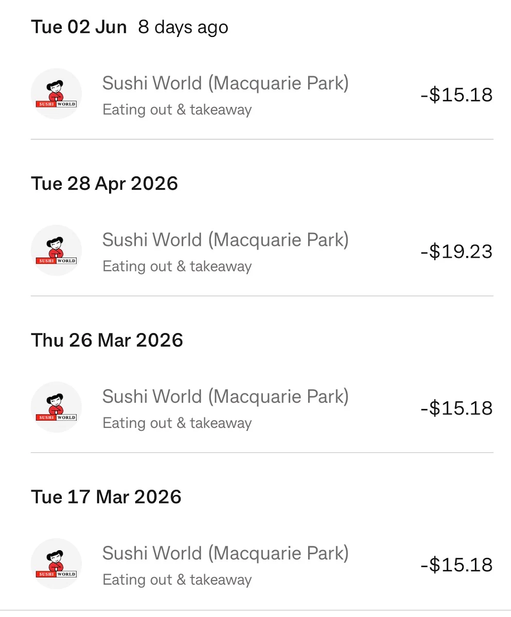 Menu, Sushi World - Macquarie Shopping Centre