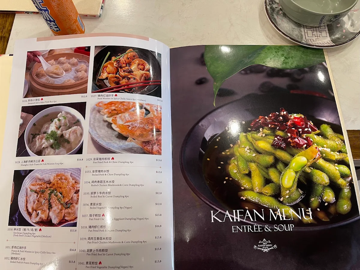 Menu, Kai Fan Chinese Restaurant