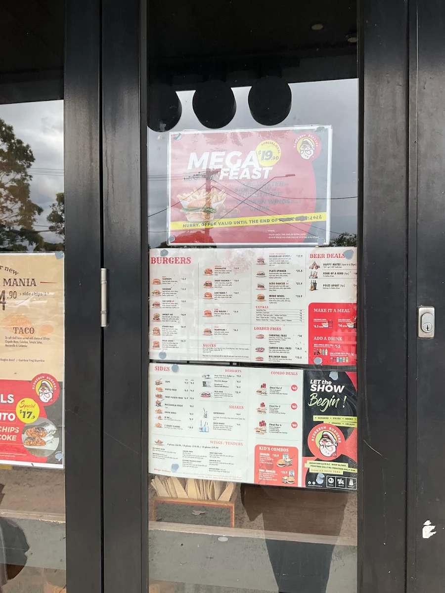 Menu, Sideshow Burgers Ferntree Gully