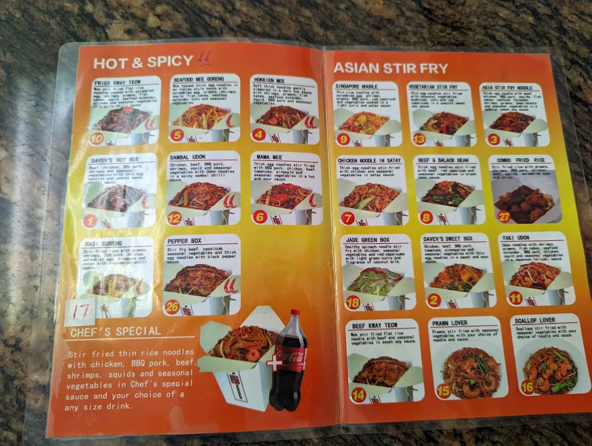Menu, Dave's Noodles Burnie