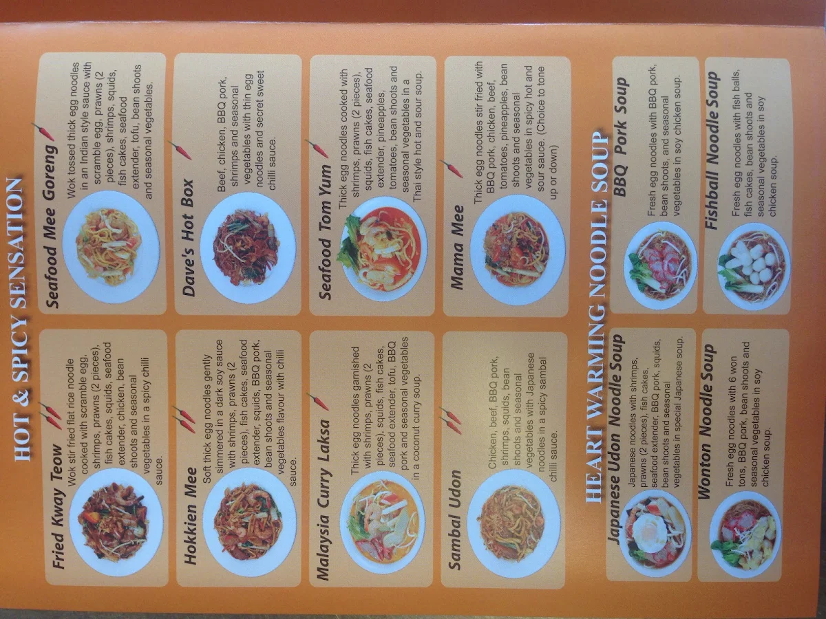 Menu, Dave's Noodles Burnie