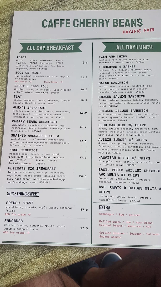 Menu, Caffe Cherry Beans