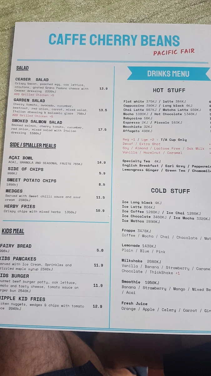 Menu, Caffe Cherry Beans