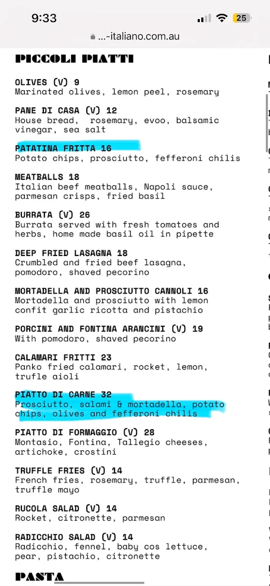 Menu, OLLI ITALIANO