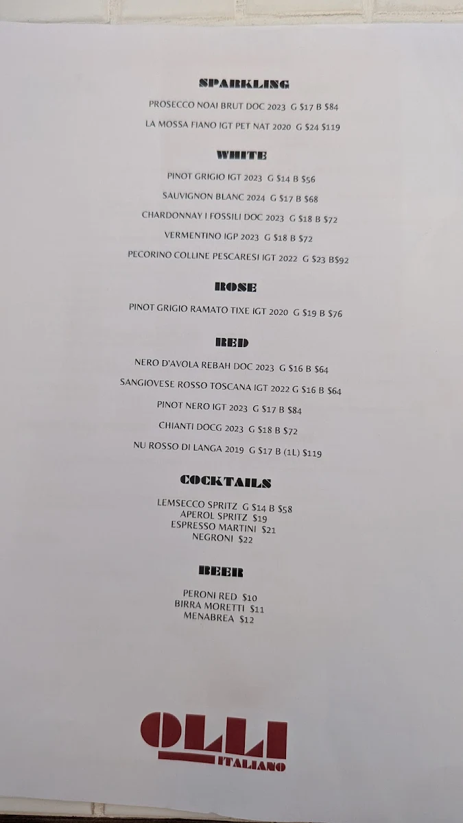 Menu, OLLI ITALIANO
